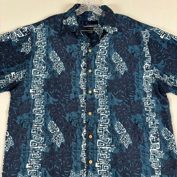 Extreme Gear Island Tropics Short Sleeve Hawaiian Blue & White Shirt size L - Picture 4 of 11